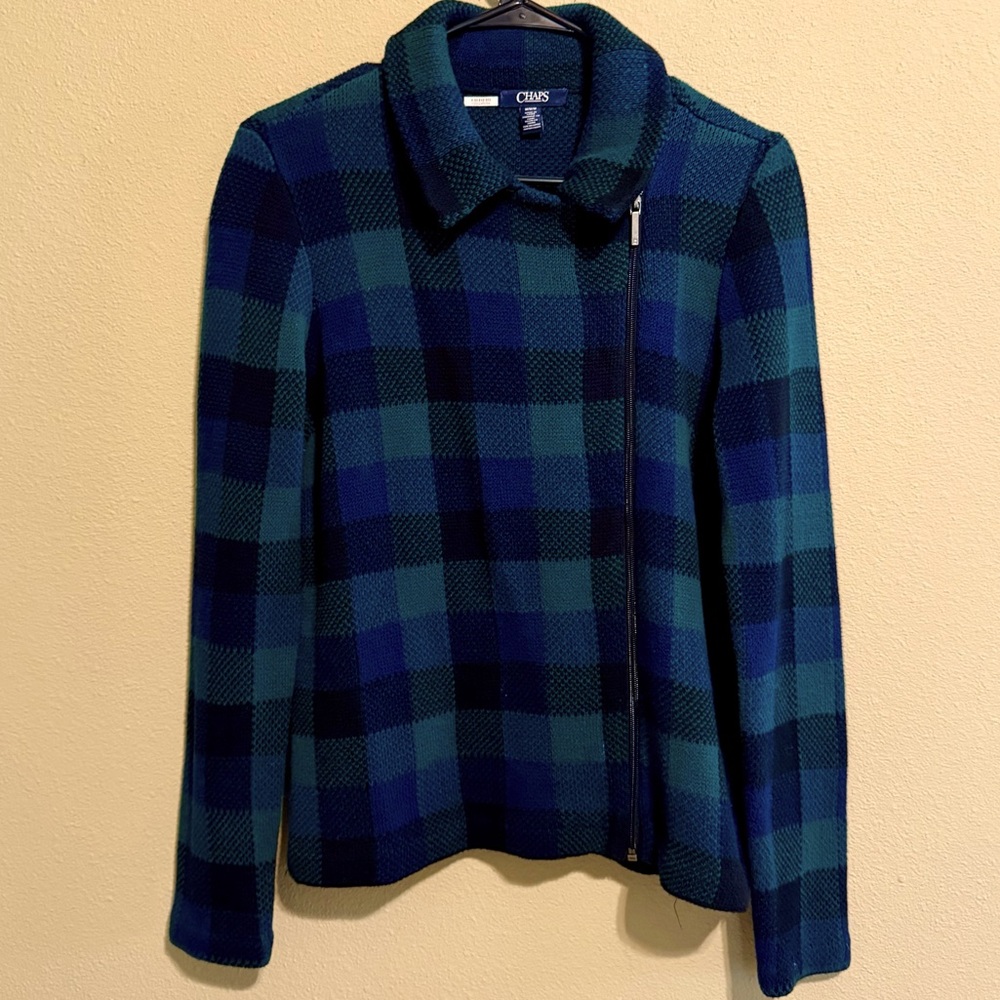 Chaps Blue and Green Blazer Style Jacket Tailored Fit Women Size M